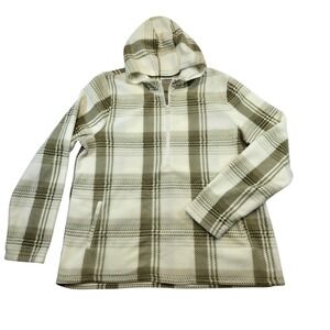 O'Neill Plaid Hooded Fleece Zip Jacket RN 85773 Cream Olive Poly Unisex Cozy LG
